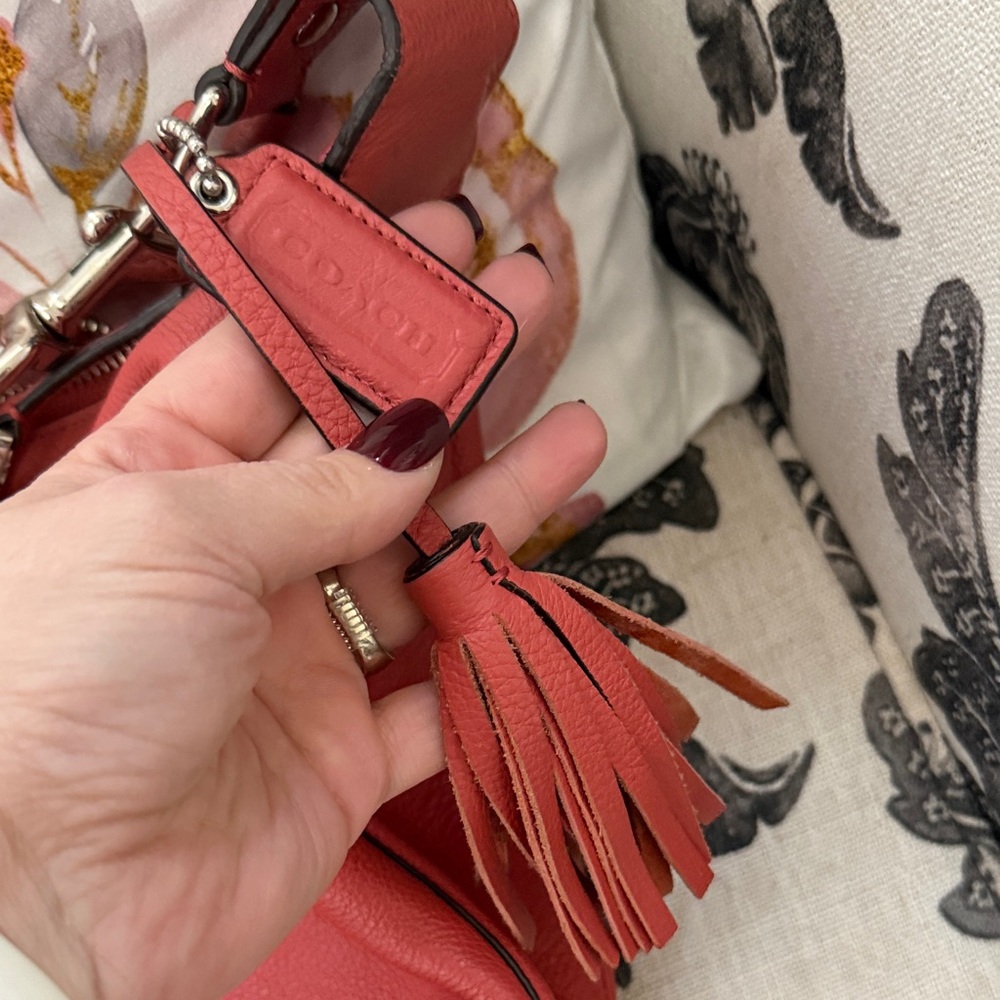 Coach Vibrant Dark Coral Leather Hobo Bag - Picture 2 of 11